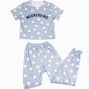 Women’s Blue Polka Dot Pajama Set size Small